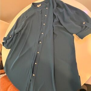 Teal Button-Front Blouse